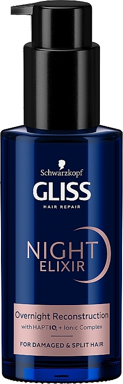 Еліксир для пошкодженого волосся і посічених кінчиків - Gliss Hair Repair Night Elixir Overnight Reconstruction