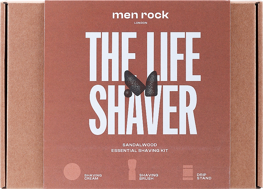 Набор - Men Rock The Life Shaver Sandalwood Kit (sh/cr/100ml + sh/br/1pcs + stand/1pcs) — фото N1