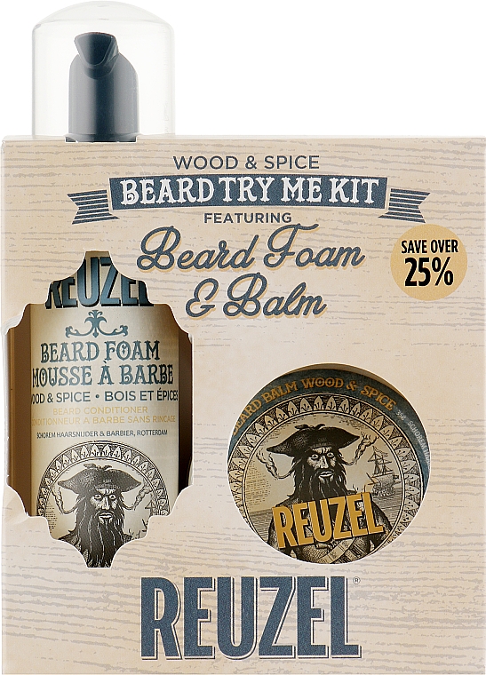 Набір - Reuzel Wood and Spice Beard Try Me Kit (balm/35g + foam/70ml ) — фото N1