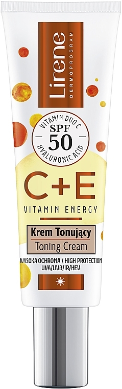 Тонирующий крем для лица - Lirene C + E Vitamin Energy Toning Cream SPF 50 — фото N1