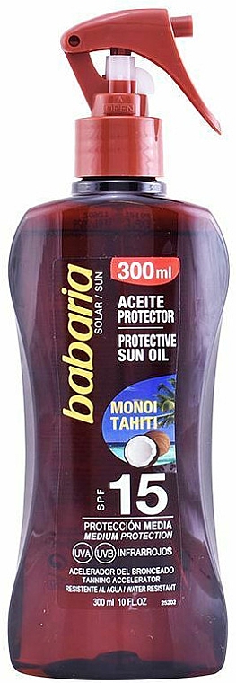 Солнцезащитное спрей-масло SPF15 - Babaria Solar Aceite Monoi Tahiti Pistola — фото N1