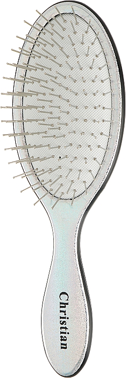 Массажная щетка для волос голографическая, CR-4286, серебряная - Christian