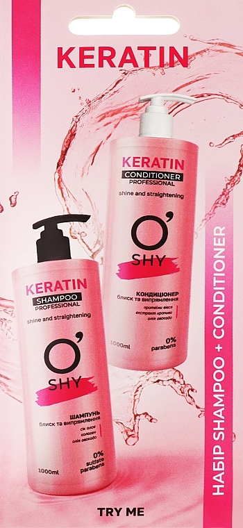Набір "Блиск і випрямлення волосся" - O'Shy Keratin Professional (shmp/15ml + cond/15ml) — фото N1