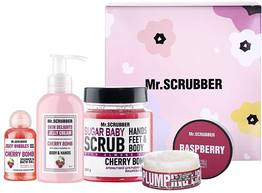 Набор - Mr.Scrubber Cherry Care (b/scr/300g + b/cr/150ml + lip/scr/50ml + sh/gel/50ml)