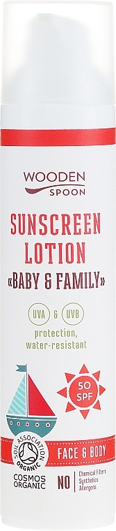Солнцезащитный лосьон - Wooden Spoon Organic Sunscreen Lotion Baby & Family SPF 50 — фото N2