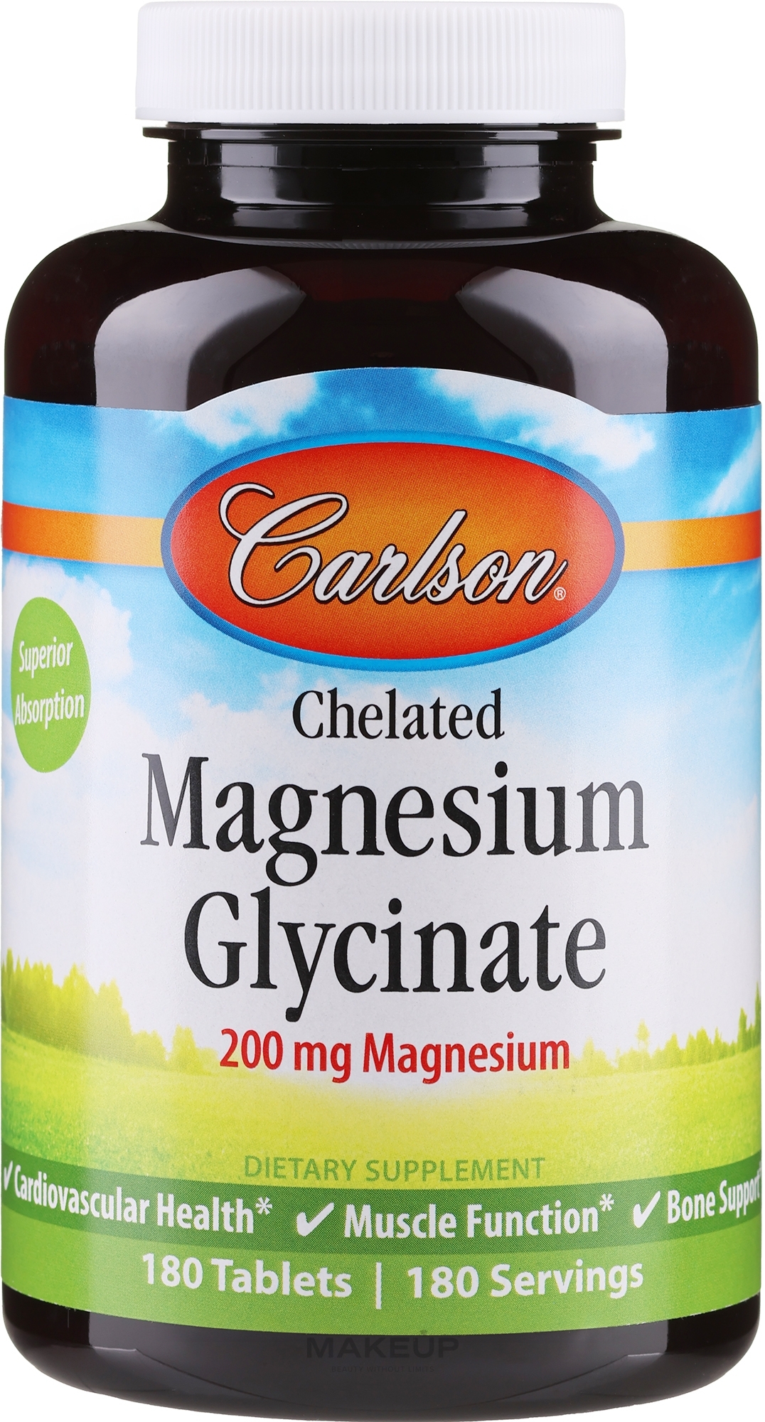 Харчова добавка "Магній хелат", 200 мг - Carlson Labs Chelated Magnesium — фото 180шт