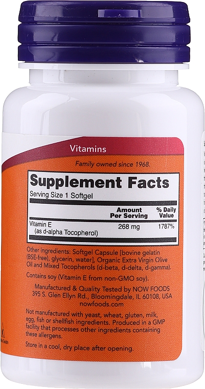 Вітамін Е-400 з комплексом токоферолів, у капсулах - Now Foods — фото N2
