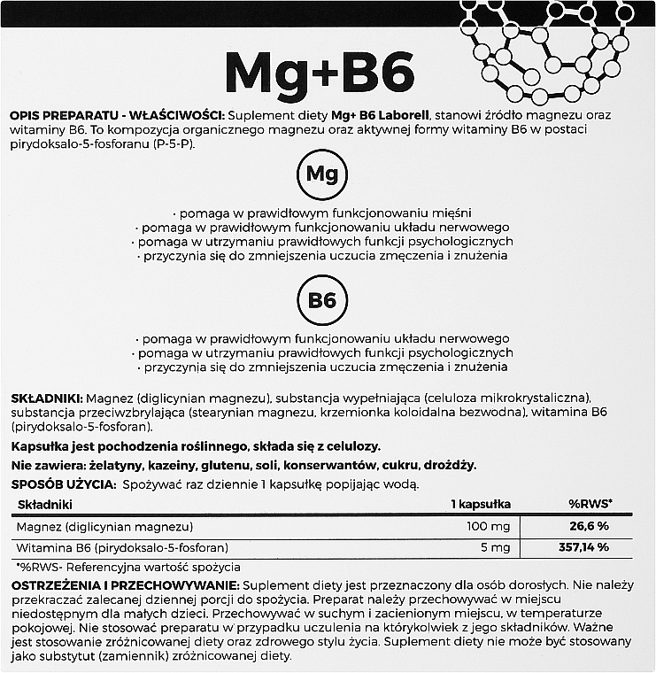 Пищевая добавка "Mg + B6", в капсулах - Laborell — фото N2