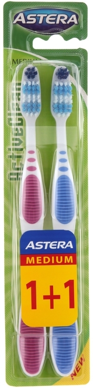 Набор зубных щеток, розовая + синяя - Astera Active Clean 1 + 1
