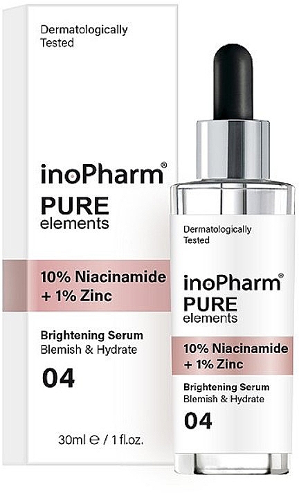 Сироватка для обличчя з 10% ніацинамідом і 1% цинком - InoPharm Pure Elements 10% Niacinamide + 1% Zinc Brightening Serum — фото N1