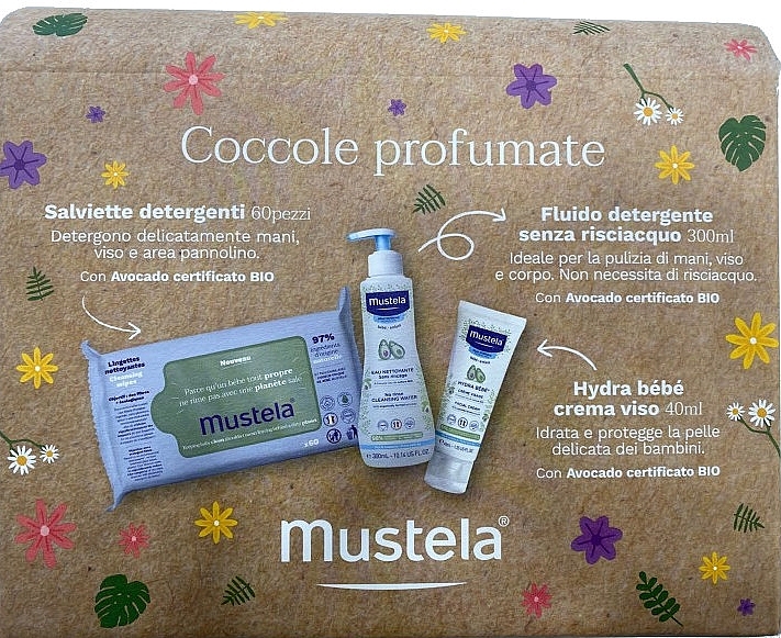 Набір - Mustela Cofanetto Coccole Profumate (b/fluid/300ml + b/cr/40ml + wipes/60pcs) — фото N1