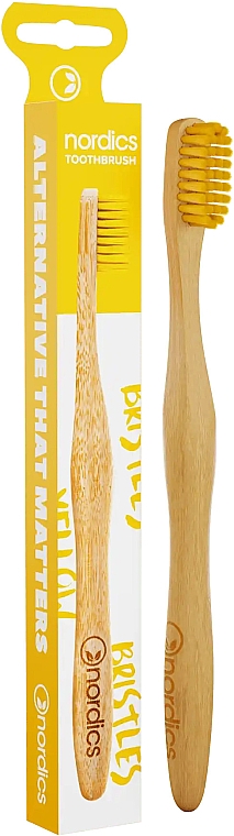 Бамбукова зубна щітка, середньої жорсткості, з жовтою щетиною - Nordics Bamboo Toothbrush — фото N1