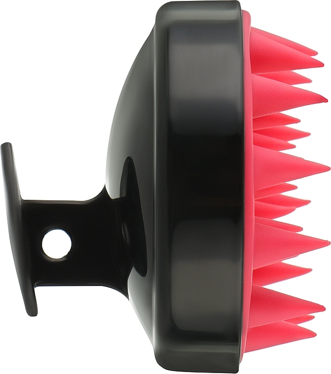 Щітка-масажер силіконова з ручкою CS041BR, кругла матова, чорна з рожевим - Cosmo Shop — фото N2
