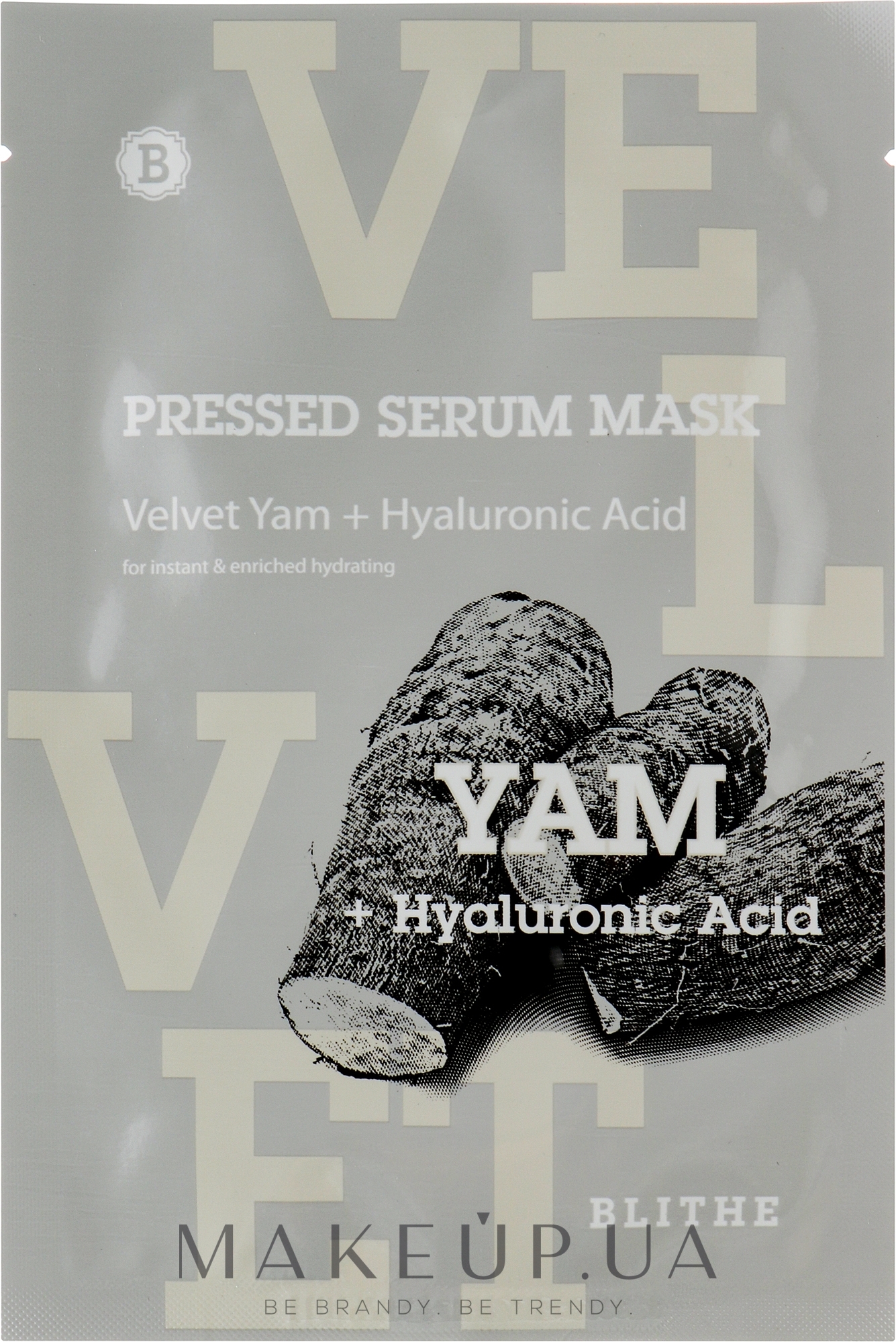Зволожувальна тканинна маска для обличчя - Blithe Pressed Serum Velvet Yam + Hyaluronic Acid Mask — фото 22g