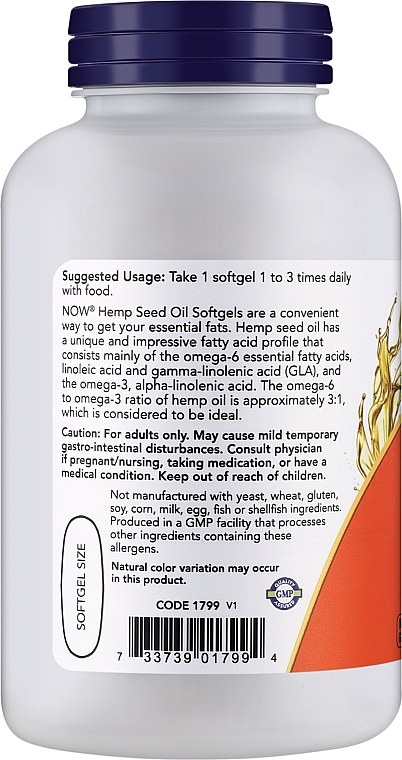 Харчова добавка "Конопляна олія" - Now Foods Hemp Seed Oil 1000 Mg — фото N2