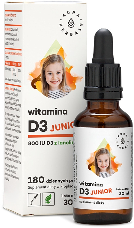 Дієтична добавка "Вітамін D3 Junior 800 IU" - Aura Herbals — фото N1