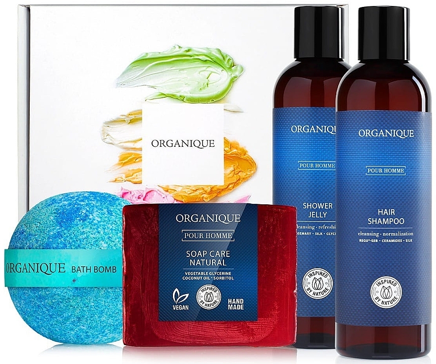 Набір - Organique Naturals Pour Homme (b/bomb/170g+soap/100g+shampoo/250ml+sh/gel/250ml) — фото N1