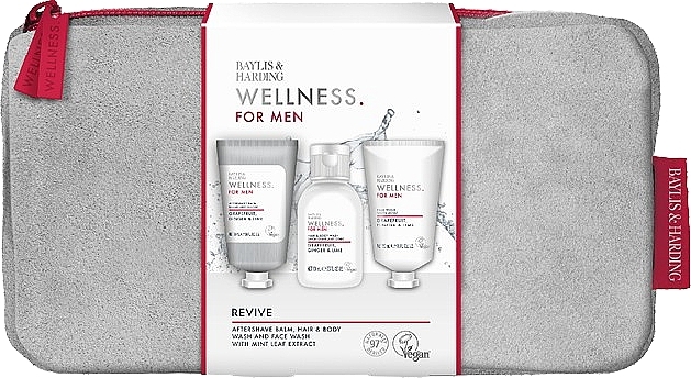 Набір - Baylis & Harding Wellness For Men Revived & Ready Wash Bag Gift Set (ash/balm/50ml + sh/gel/100ml + f/wash/50ml + bag/1pc) — фото N1