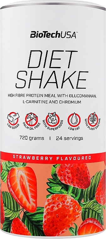 Протеиновый коктейль "Клубника" - BioTechUSA Diet Shake Strawberry Hight Fiber Protein Meal — фото N1