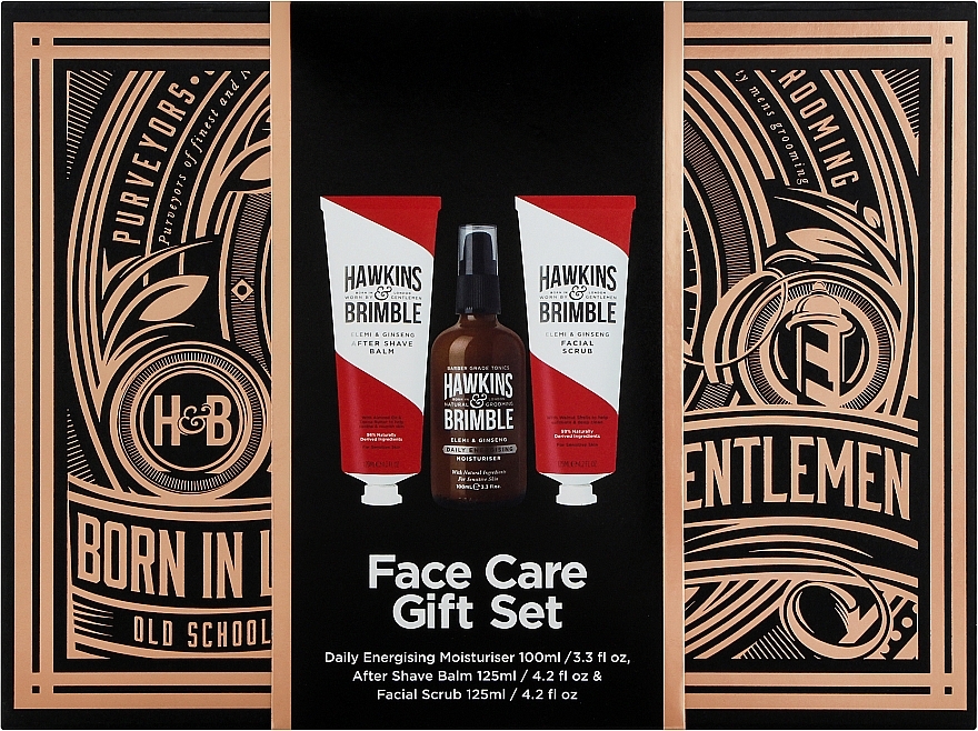 Подарунковий набір для догляду за обличчям - Hawkins & Brimble Face Gift Box (wash/150ml + scrub/125ml + moist/100ml) — фото N1