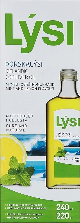 Омега-3 рыбий жир из печени трески с витаминами А+ Д+ Е - Lysi Icelandic Cod Liver Oil Mint & Lemon Flavor (стеклянная бутылка)