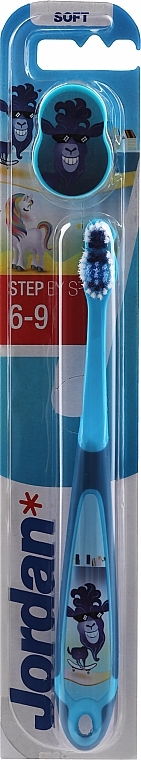 Детская зубная щетка Step by Step (6-9) мягкая, с колпачком, голубая с ослом - Jordan — фото N2