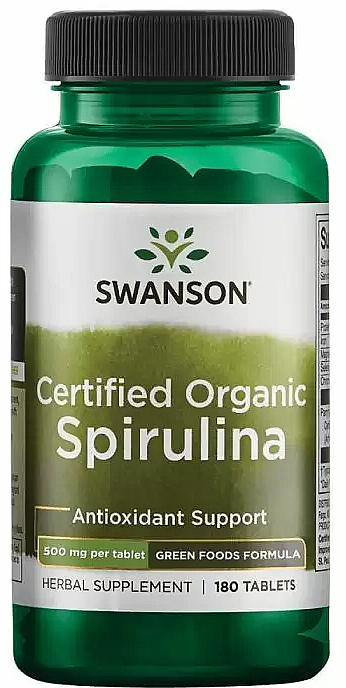 Пищевая добавка "Спирулина органическая", 500 мг, 180 таблеток - Swanson Certified Organic Spirulina — фото N1