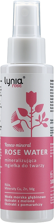 Мінеральний спрей для обличчя, з трояндою  - Lynia Renew Rose Water — фото N1