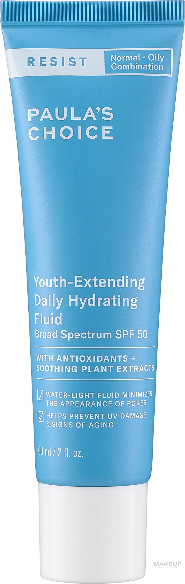 Увлажняющая эмульсия с SPF50 для лица и тела - Paula's Choice Resist Youth-Extending Daily Hydrating Fluid SPF50 — фото 60ml