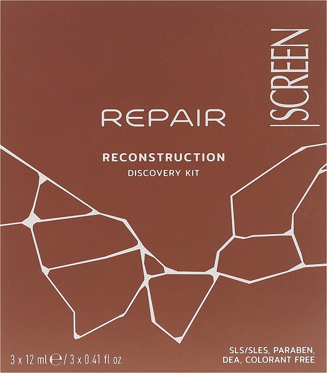 УЦЕНКА Набор для реконструкции волос - Screen Repair Reconstruction Discovery Kit (shm/12 ml + cond/12 ml + balm/12 ml) * — фото N1