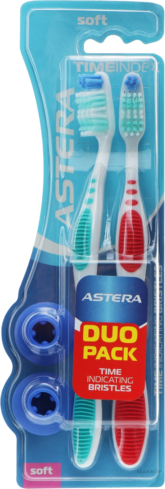 Зубная щетка c индикатором времени, красная + бирюзовая - Astera Time Index Toothbrush 1 + 1 — фото 2шт