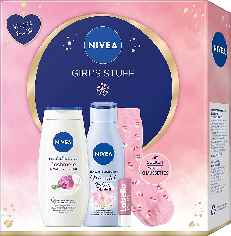 Набор - NIVEA Girl's Stuff (sh/gel/250ml + b/lotion/200ml + lip/balm/5,5ml + socks) — фото N2