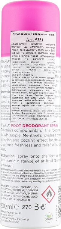 Спрей для ступней ног - Titania Foot Care Spray — фото N2