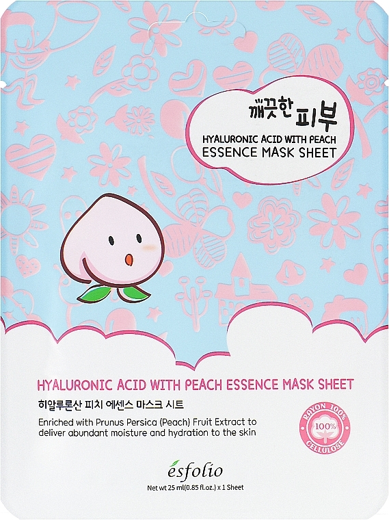 Тканинна маска для обличчя з гіалуроновою кислотою та персиковою есенцією - Esfolio Hyaluronic Acid With Peach Essence Mask Sheet