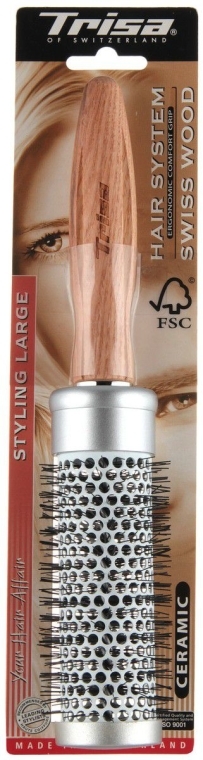 Щетка для укладки круглая, с деревянной ручкой, 50мм - Trisa Hair System Swiss Wood — фото N1