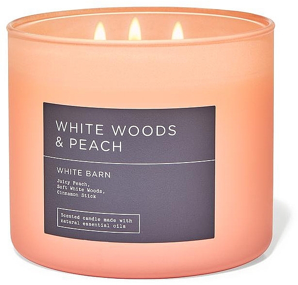 Аромасвеча трехфитильная - Bath & Body Works White Woods and Peach 3-Wick Candle — фото N1