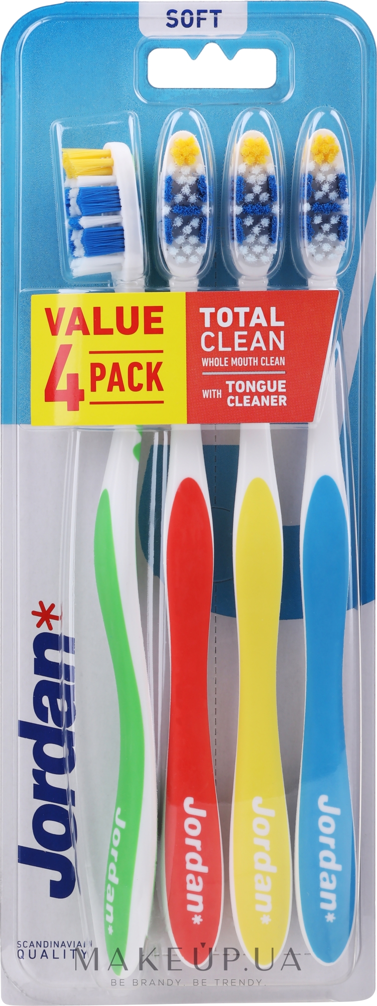 Набор зубных щеток Total Clean, с мягкой щетиной, 4 шт - Jordan Total Clean Soft — фото 4шт