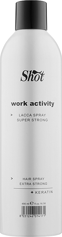 Лак-спрей суперсильної фіксації - Shot Spray Super Strong + Keratin Work Activity — фото N1