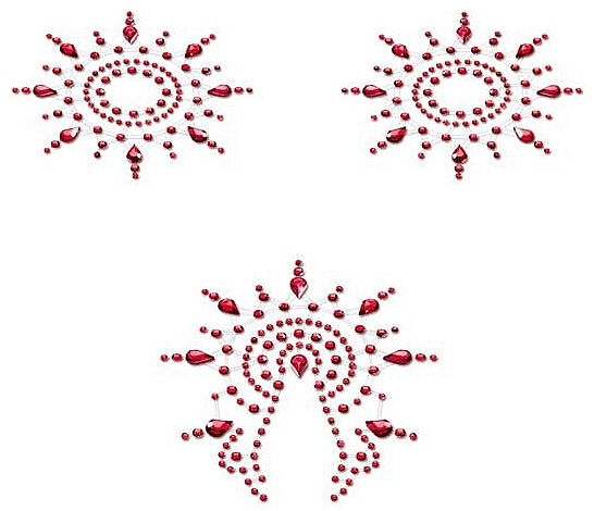Набор украшений из кристаллов для груди и лобка, красный - Petits Joujoux Gloria Set Red — фото N1