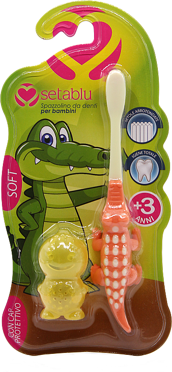 Дитяча зубна щітка із захисним чохлом "Крокодил", помаранчева - Setablu Baby Soft Crocodile Toothbrush — фото N1