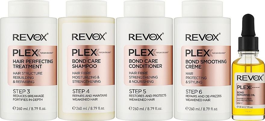 Набір "5 кроків" для салонного та домашнього догляду за волоссям - Revox Plex Hair Rebuilding System Set for Salon & Home — фото N2