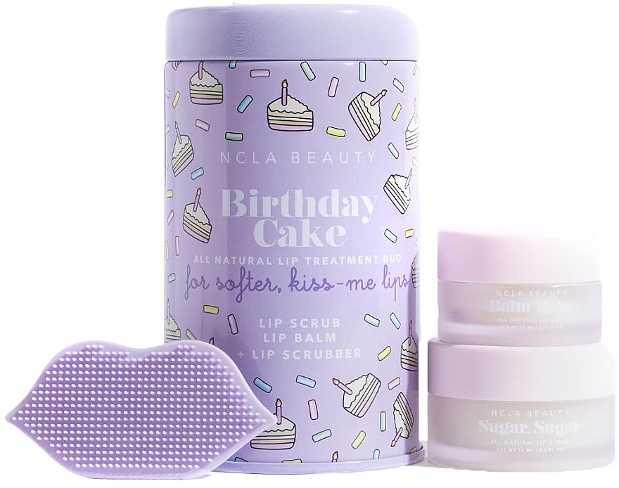 Набор "Праздничный торт" - NCLA Beauty Birthday Cake (l/balm/10ml + l/scrub/15ml + scrubber) — фото N1