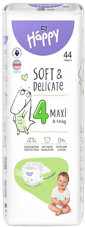 Дитячі підгузки 8-14 кг, розмір 4 Maxi, 44 шт. - Bella Baby Happy Soft & Delicate — фото N1