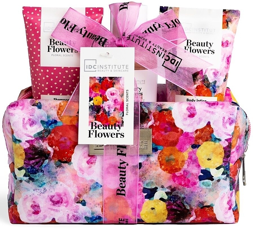 Набір - IDC Institute Beauty Flowers Travel Bag (sham/70ml + shawer/gel/100ml + b/lot/70ml+ bag) — фото N1