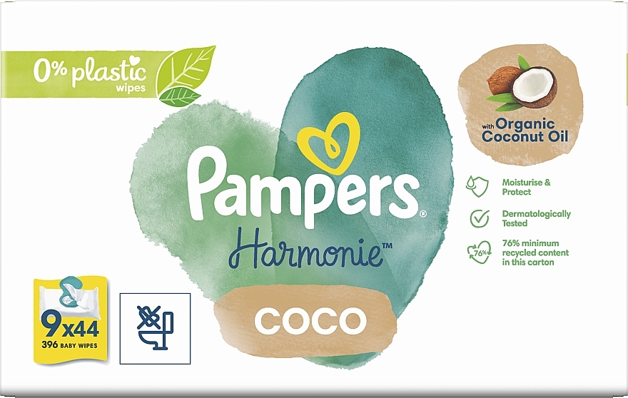 Детские влажные салфетки, 9x44 шт. - Pampers Harmonie Coco Baby Wipes — фото N5