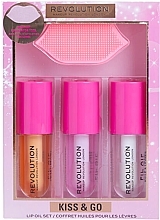 Духи, Парфюмерия, косметика Набор - Makeup Revolution Kiss & Go Glaze Lip Care Gift Set (lip/gloss/3x4.5ml + acc/1pc)