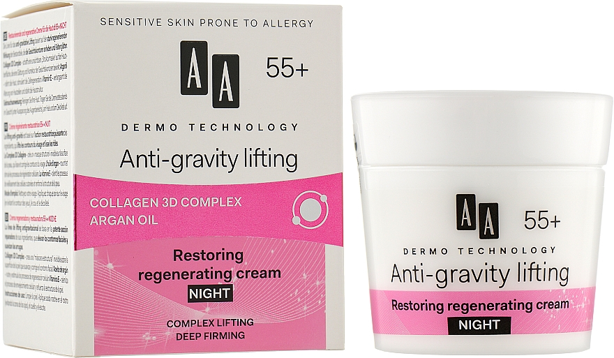Нічний відновлювальний крем для обличчя 55+ - AA Dermo Technology Anti-Gravity Lifting Restoring Night Cream — фото N2