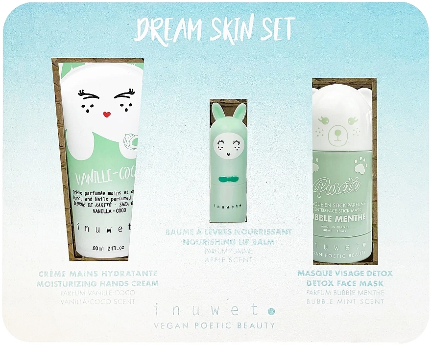 Набор - Inuwet Dream Skin Set (lip/balm/3.5g+h/cr/60ml+f/mask/30ml) — фото N1