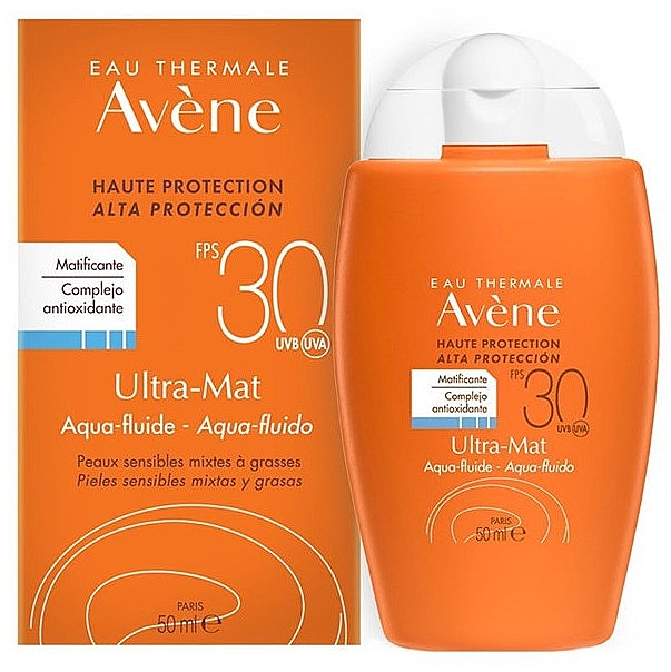 Солнцезащитный флюид для лица с матирующим эффектом - Avene Eau Thermale Solar Aqua-Fluid Ultra-Mat SPF30 — фото N1