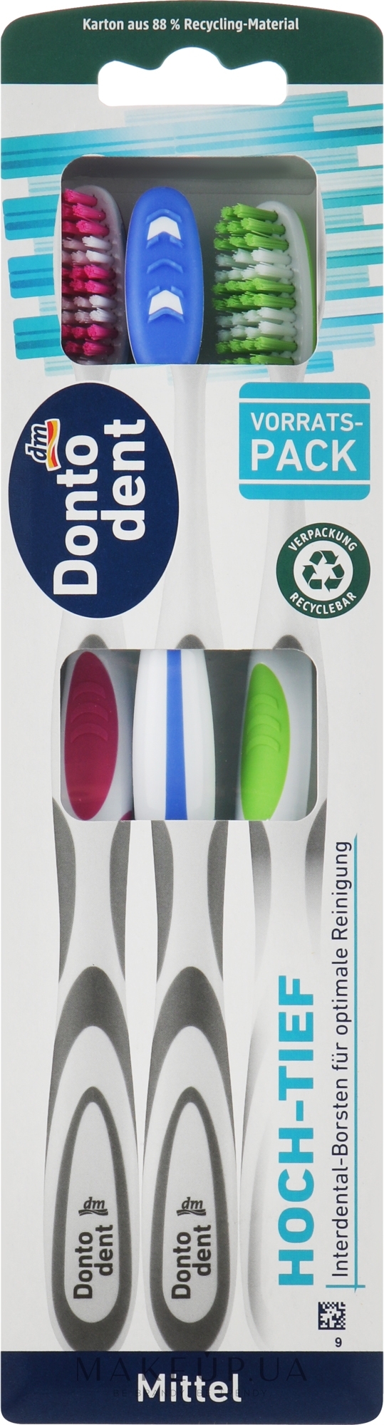 Набор зубных щеток Mittel, зеленая, синяя, розовая - Dontodent — фото 3шт